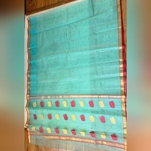 New Turquoise Blue 100% Pure Soft Chanderi Silk Saree